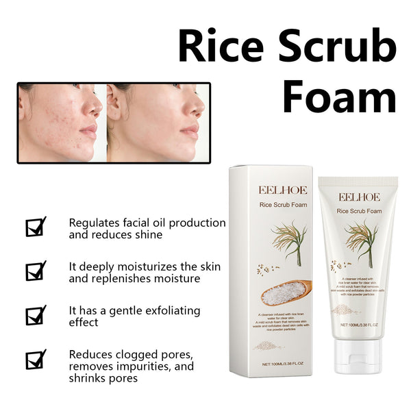 Rice Scrub Foam, Deeply Clean Firming Pores Repair Facial Dull Skin Shine White Face