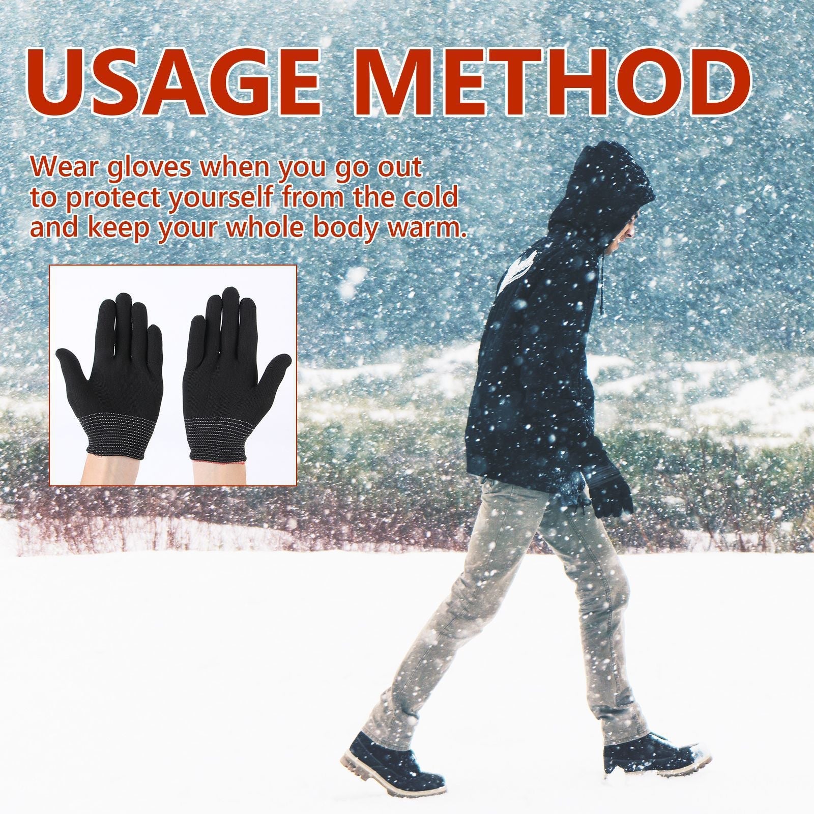 Nylon Gloves, Winter Outdoor Sports Skiing Cold Hand Care Massage Heat Warm Gloves