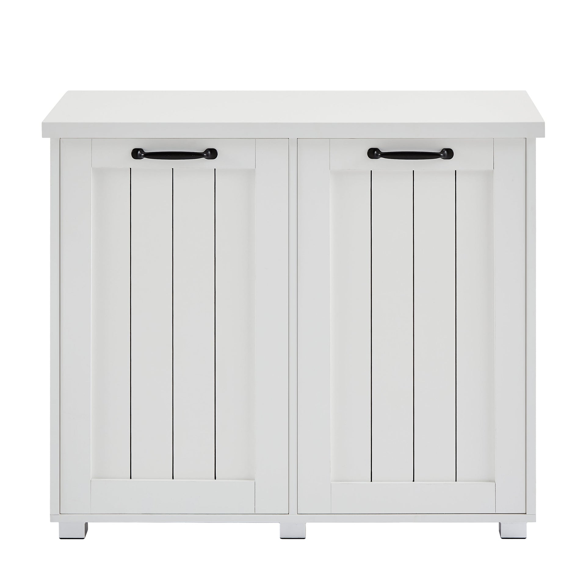 Two room inclined garbage bin, anti pet kitchen garbage bin with cutting board, independent laundry sorting cabinet, white