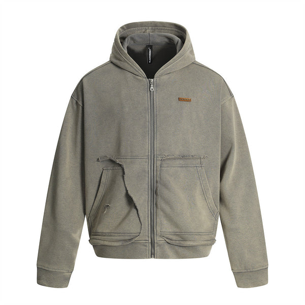 Post-Apocalyptic Punk Distressed Hooded Sweatshirt Loose Short Jacket for Men