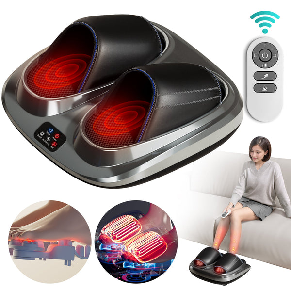 Shiatsu foot massager, heating and deep massage therapy, air compression, vibration pain relief, and circulation