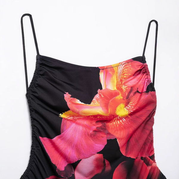 Sexy lace up floral print swimsuit jumpsuit for women
