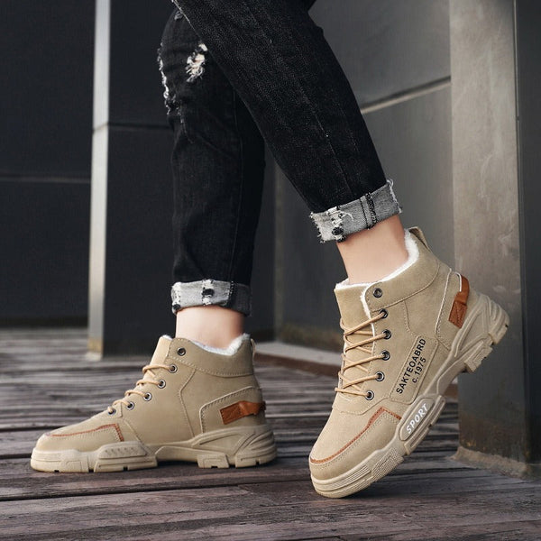 Cotton shoes, winter men's shoes, high top Martin boots, Bumblebee work boots, large size, medium top, fashionable shoes, men's boots, trendy shoes