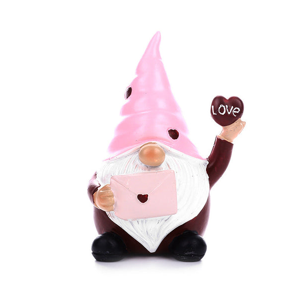 Valentine's Day Dwarf Doll Resin Gift Ornament Desktop Decoration Pink Hat Dwarf