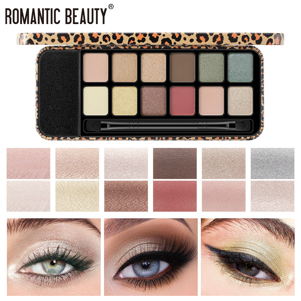 Romantic Beauty Multicolor Leopard Eye Shadow Plate Pearlescent Matte Glitter Powder Eye Shadow With Black Eye Shadow Brush