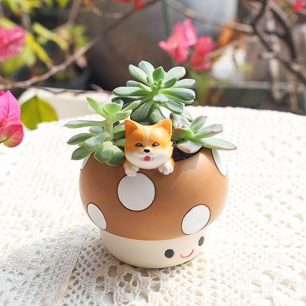 Horticultural Cartoon Creative Fun Mushroom Resin Flower Pot Container Desktop Landscape Potted Flower Utensils