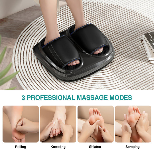 Shiatsu foot massager, heating and deep massage therapy, air compression, vibration pain relief, and circulation