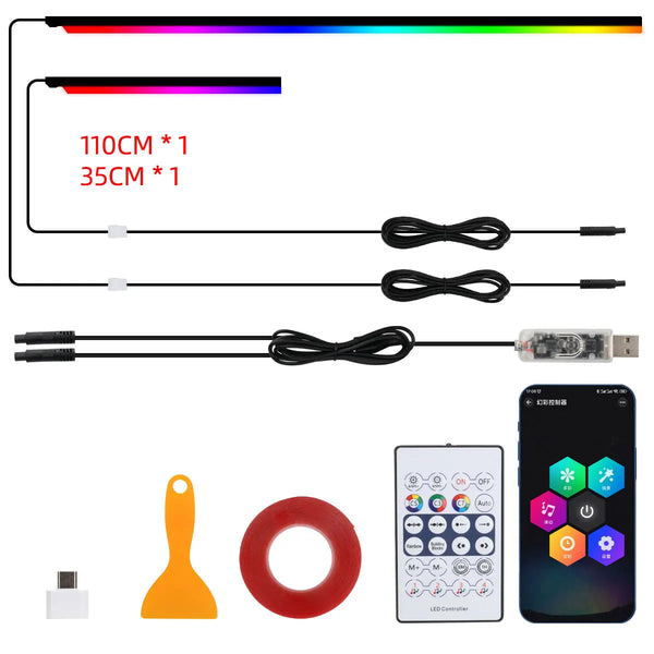 10 in 1 Car LED Acrylic Light Strip RGB Symphony Auto Interior Strip Lights Remote/APP Control Decorative Atmosphere Lamp