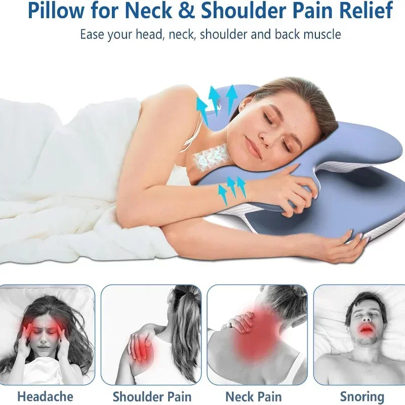 Ice Silk Pillowcase Ergonomic Cervical Pillow Memory Foam Pillow Neck Pain Relief Comes Adjustable Home for Back Side Sleepers