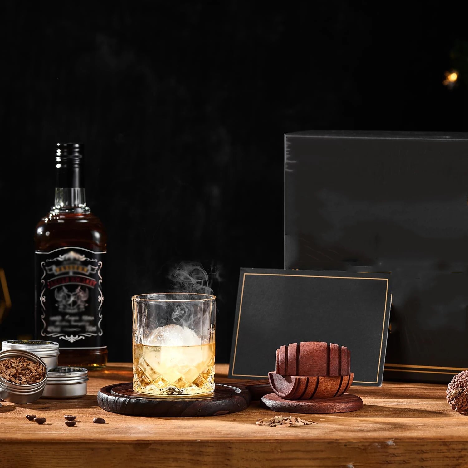 New Barrel Cocktail Smoking Kit with Wood Chips 4 Flavors Old Fashioned Drink Smoker Infuser for Bar Drinks Kitchen