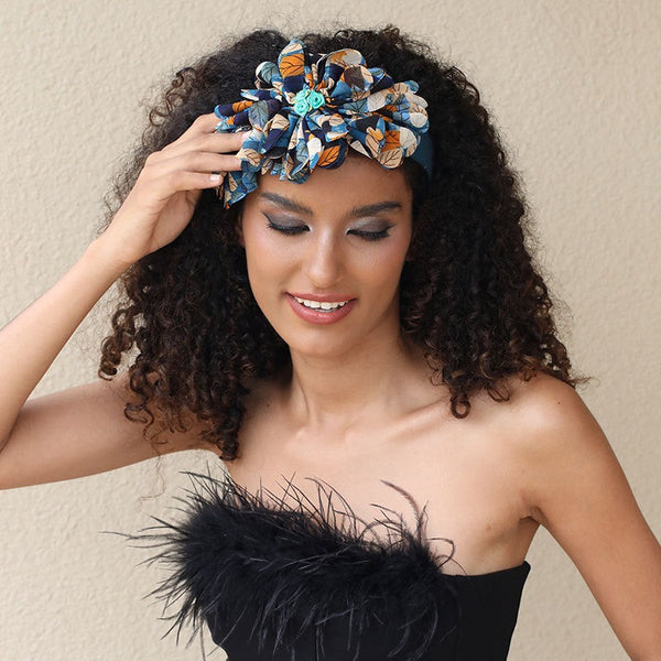 Fashionable leaf pattern fabric oversized flower headband