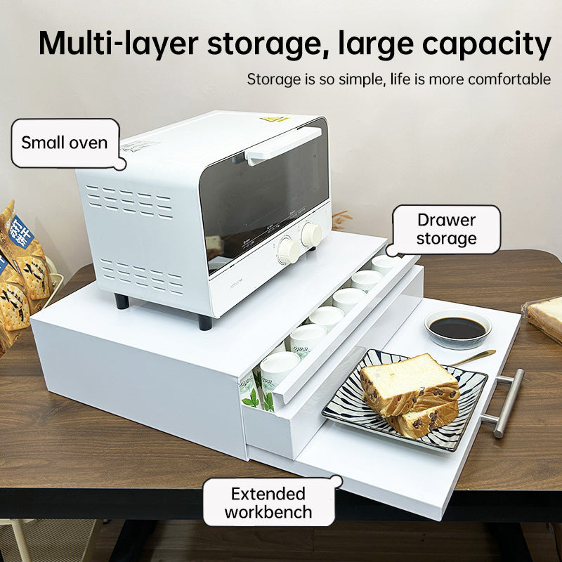 New microwave stand with pull-out drawer, coffee station, kitchen organizer - space-saving.