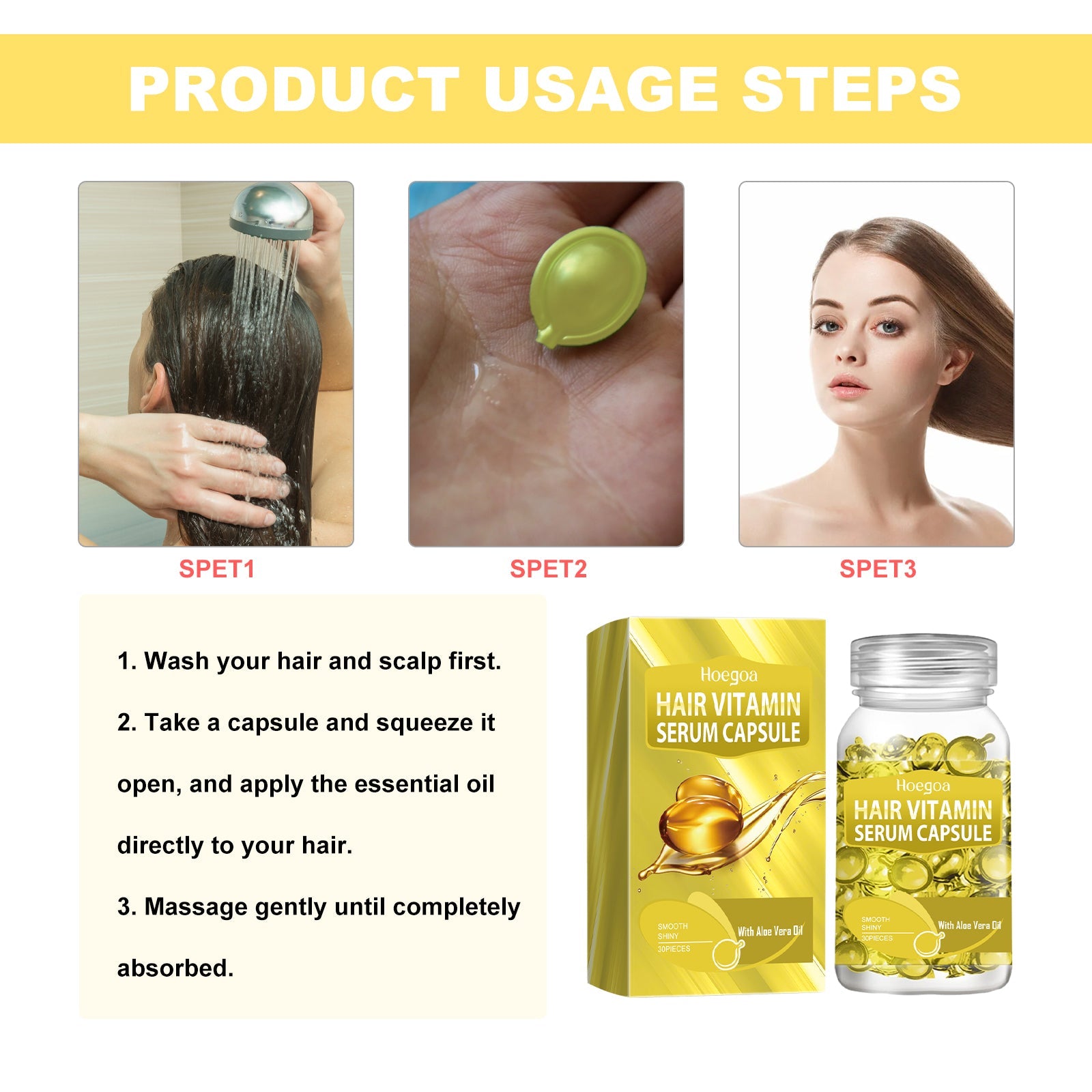 Yellow Hair Essential Oil Care Capsule Repair Scalp Dust, Moisturize And Protect Hair Soft And Shiny