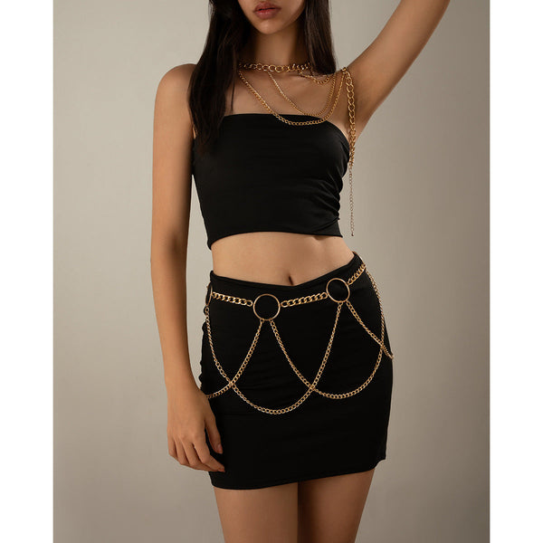 Punk women's hollow metal tassel chest chain U-shaped cross sexy French waist chain