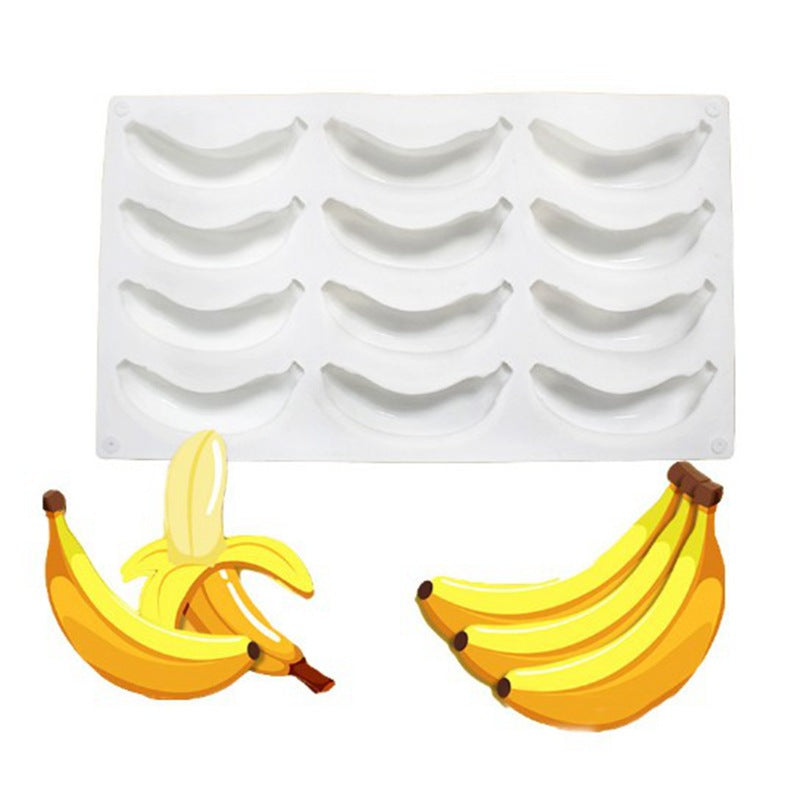 Silicone Mousse Cake Mold for French Desserts and Chocolate Filling - 12-Cavity Banana Shape
