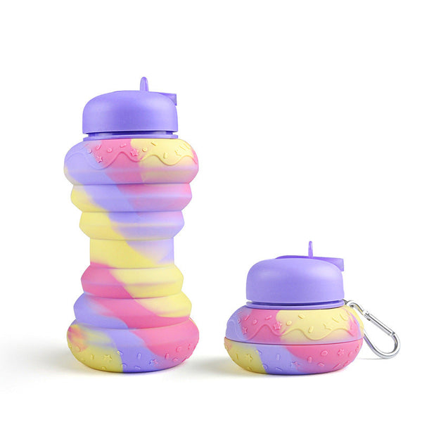 Donut Folding Silicone Bottle Foldable Outdoor Sports Goods Portable Water Bottle for Traveling Water Bottle