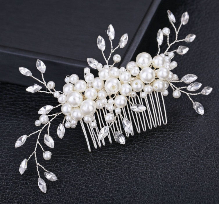 Handmade pearl flower inlaid with diamonds full of diamond comb comb