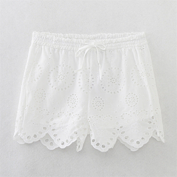 Summer NewStyle Women's Fashion Casual Short Sleeve Hollow Embroidered Shirt Shorts