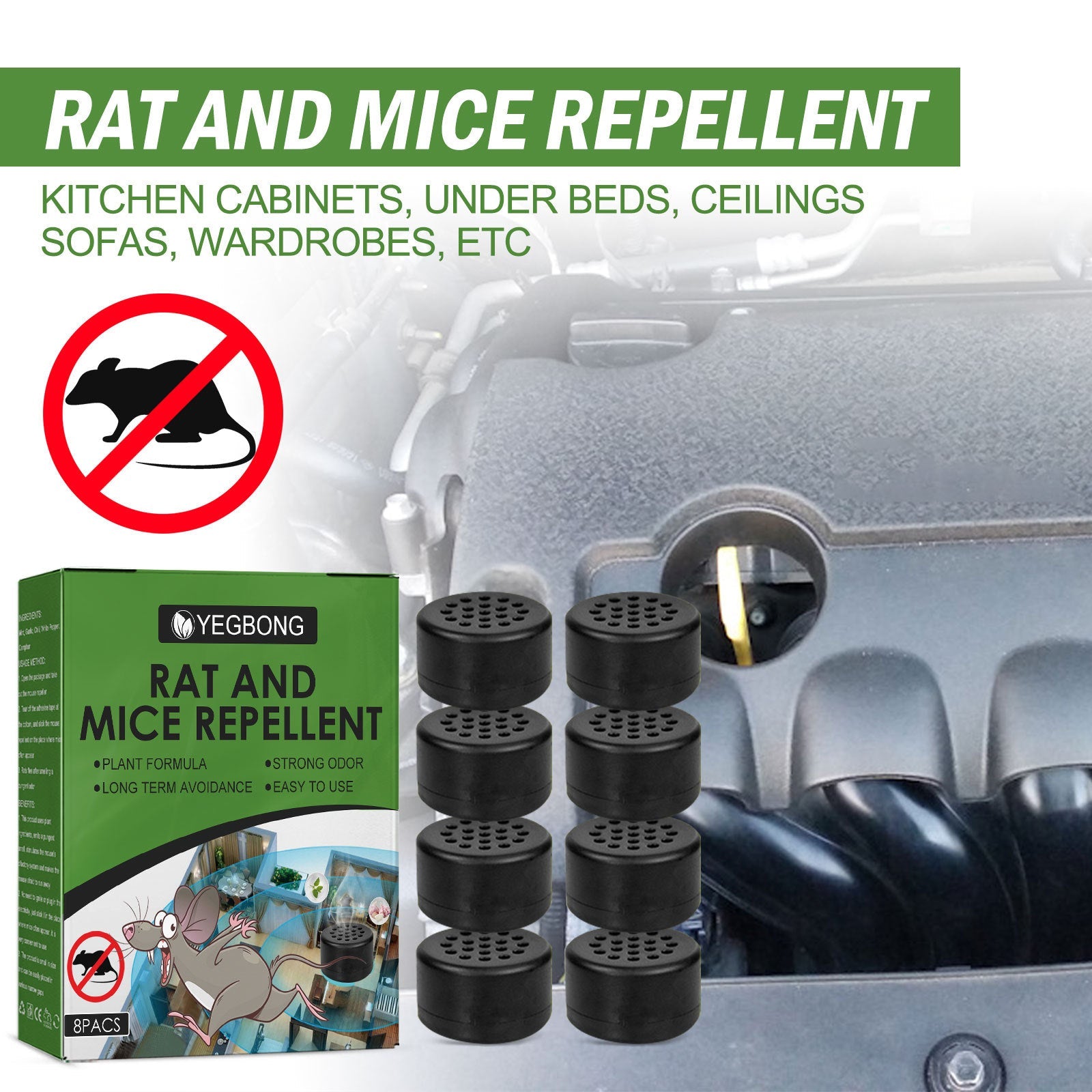 Yegbong 8pcs mice repellant mouse repelling pills car body kitchen office bedroom warehouse sewer pipe rat and mice repellent