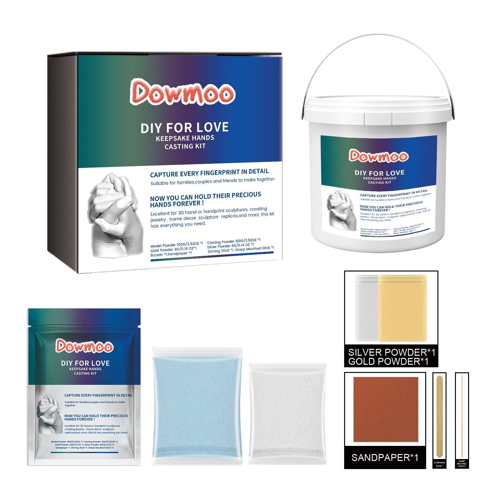 DOWMOO Diy For Love Keepsake Hands Casting Kit, Homemade Holiday Gift Hand-Seal Clay Plaster Commemorative Crafts