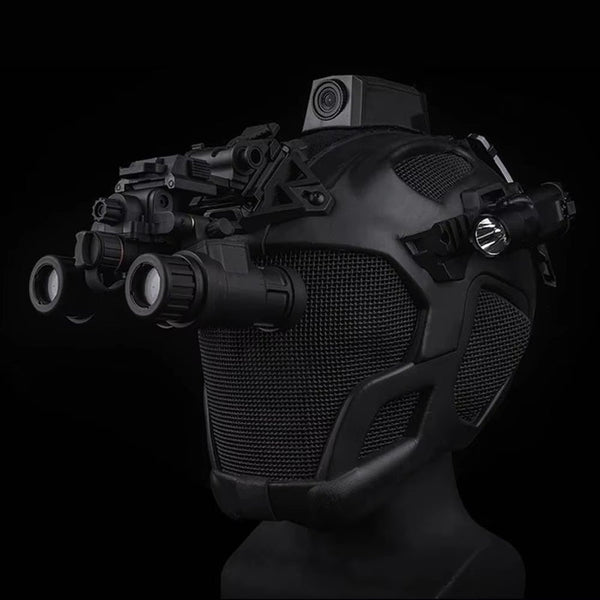 Lightweight EVA tactical helmet for hunting, airsoft, etc. Steel mesh mask included, good for cosplay.