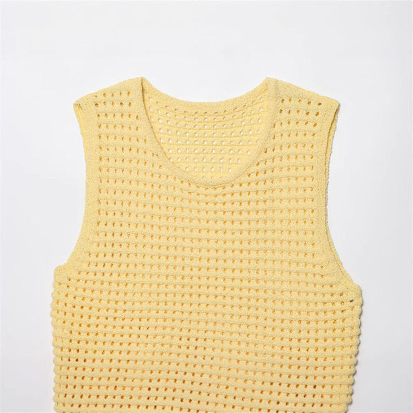 Fashionable Casual Tassel Design Plaid Knitted Top for Women