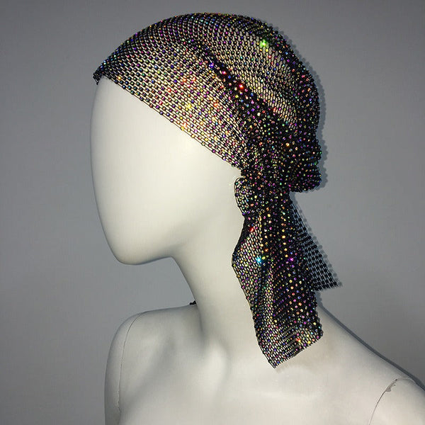 Mesh Rhinestone Elastic Hair Band Headband Outdoor Fashion Headwear Fishing Net Hat