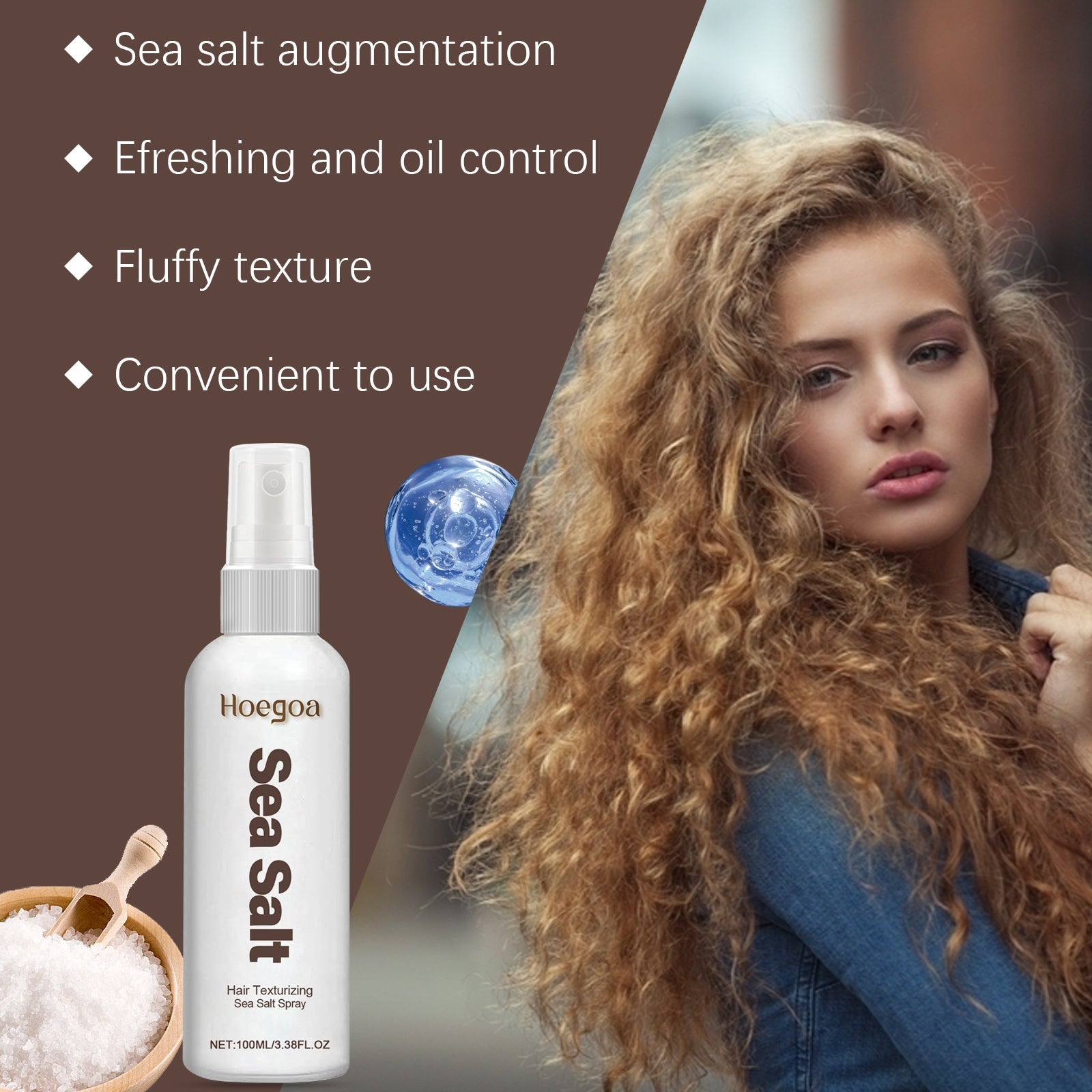 Hair Texturizing Sea Salt Spray, Hair Leave-In Styling Dry Hair Spray Hairspray Refreshing Oil Removal Oil Control Lazy Fluffy Softener Spray