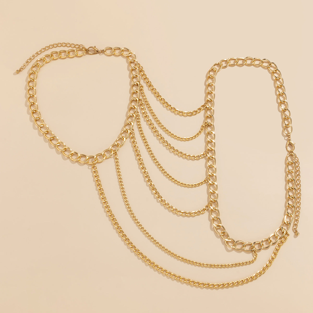 Punk women's hollow metal tassel chest chain U-shaped cross sexy French waist chain