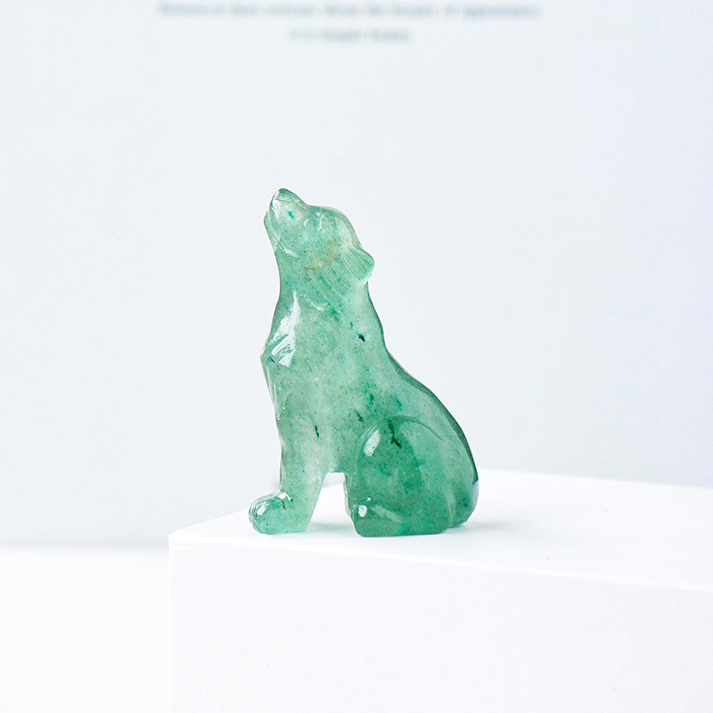 Natural crystal wolf cub carving piece, crystal animal raw stone, mineral specimen, home decoration ornament
