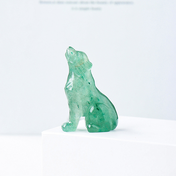 Natural crystal wolf cub carving piece, crystal animal raw stone, mineral specimen, home decoration ornament