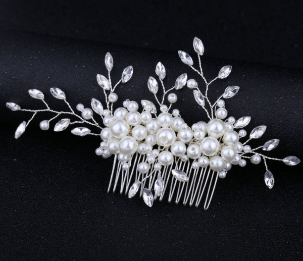 Handmade pearl flower inlaid with diamonds full of diamond comb comb