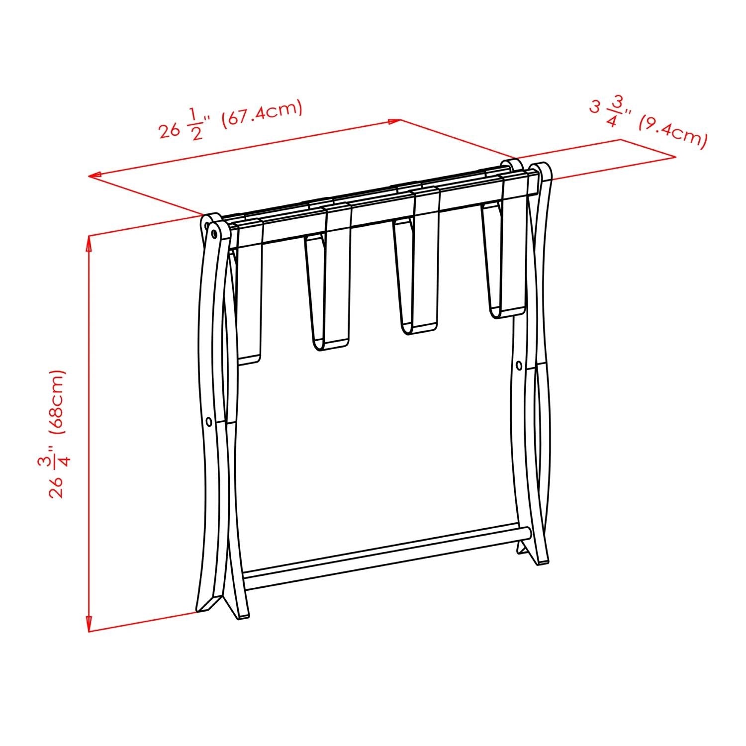 Solid Wood Folding Luggage Rack in Dark Brown Finish with Black Nylon Straps