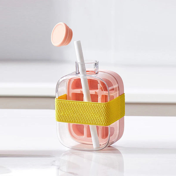 Ice Tray Ice Cube Mold Press Ice Maker With Lid 2-in-1 Ice Cube Bottle Food Grade Ice Making Straw Dual-use Ice Kettle