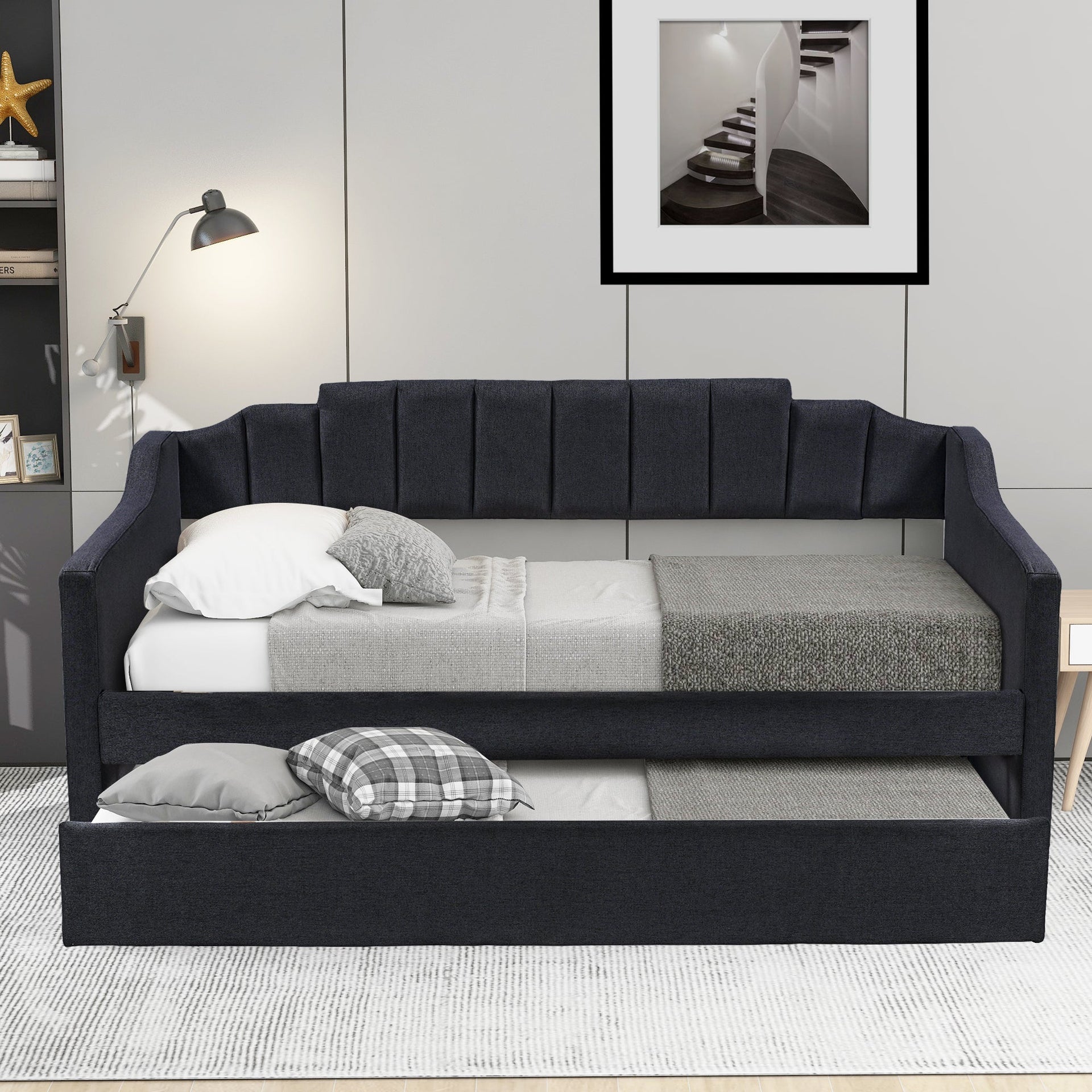 Upholstered Twin Daybed with Trundle Black
