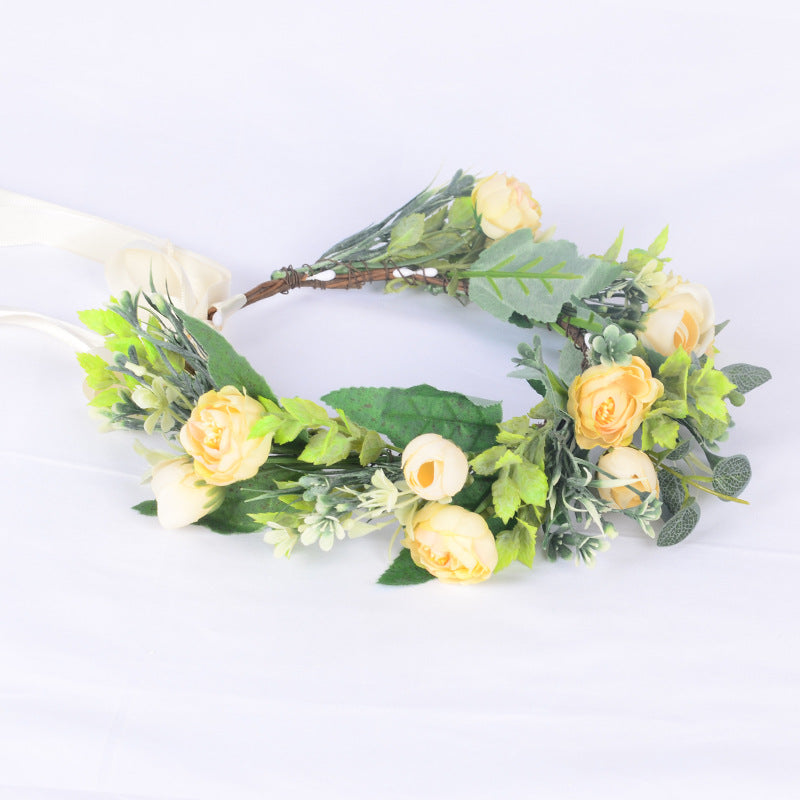 Flower garland headwear, forest style girl, sweet vacation, photography, hair accessories, simulated flowers, green leaves, flower garland