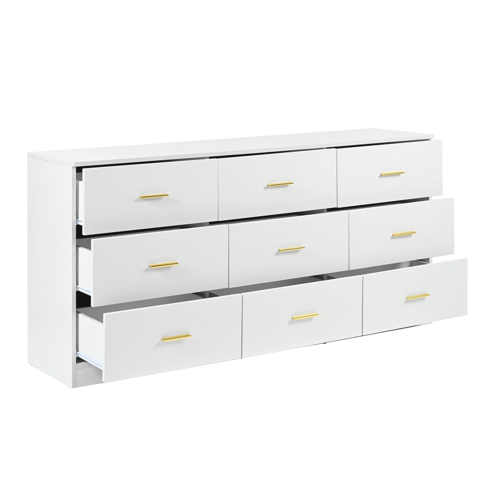 Modern White 9-Drawer Dresser for Bedroom - Ample Storage Wide Chest of Drawers, Sturdy & Safe