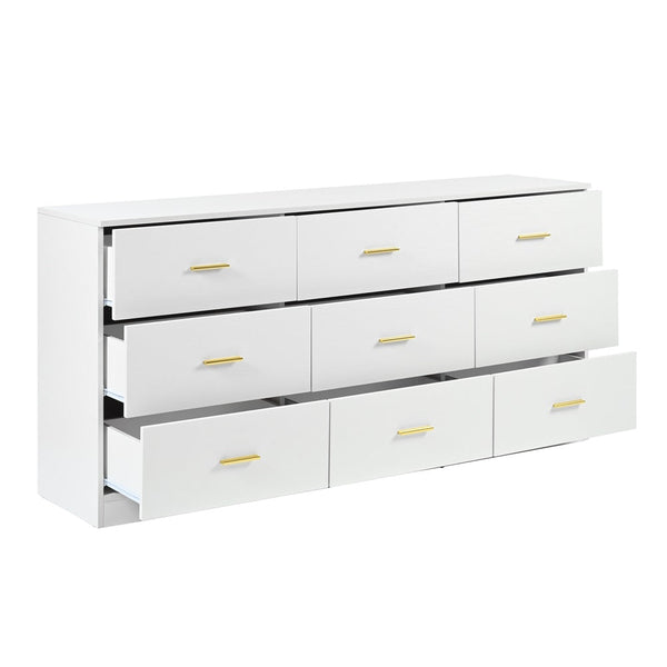 Modern White 9-Drawer Dresser for Bedroom - Ample Storage Wide Chest of Drawers, Sturdy & Safe