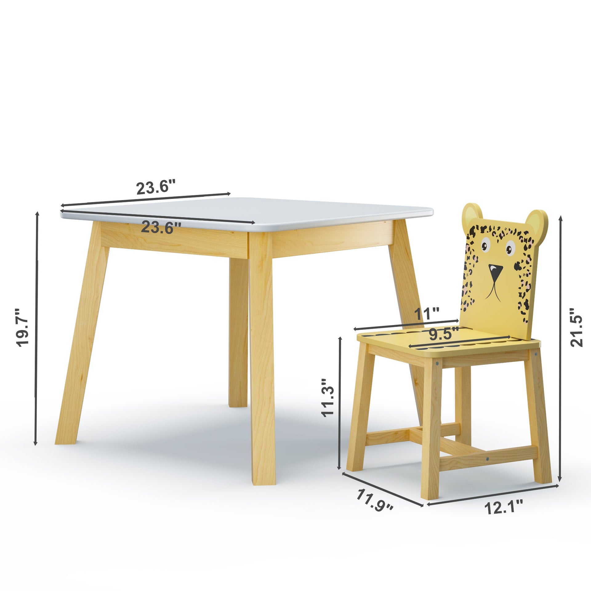 5 Piece Kiddy Table and Chair Set  Kids Wood Table with 4 Chairs Set Cartoon Animals (bigger table) (3-8 years old)