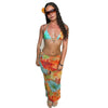 Three piece set of fashionable printed bikini with exposed navel tie