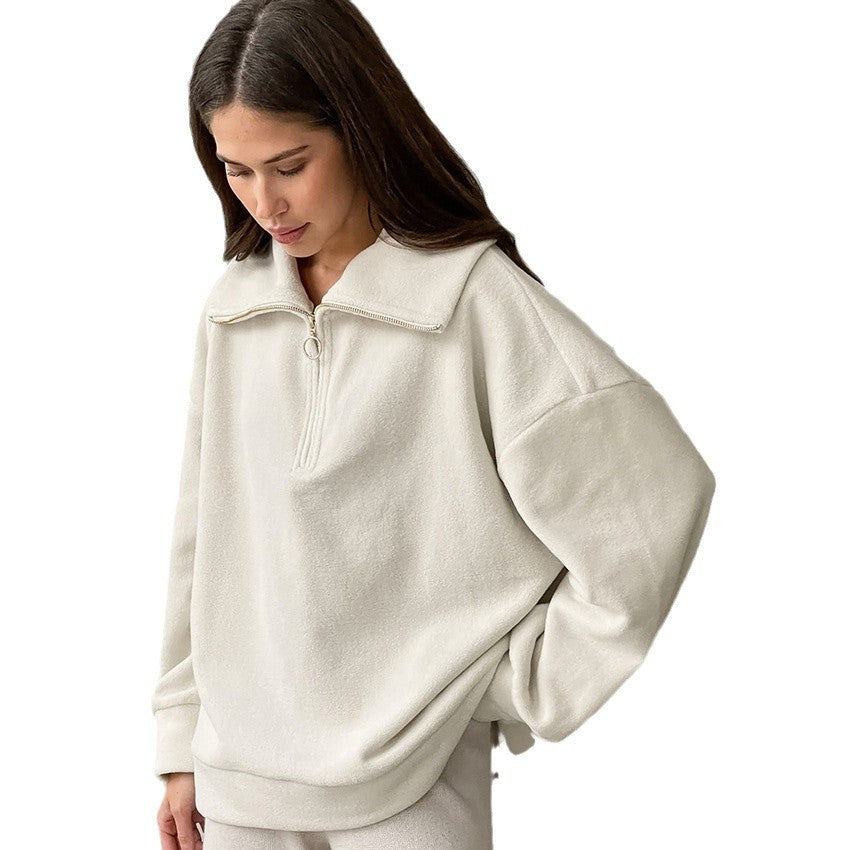 European and American zipper collar top fashionable and versatile sports hoodie