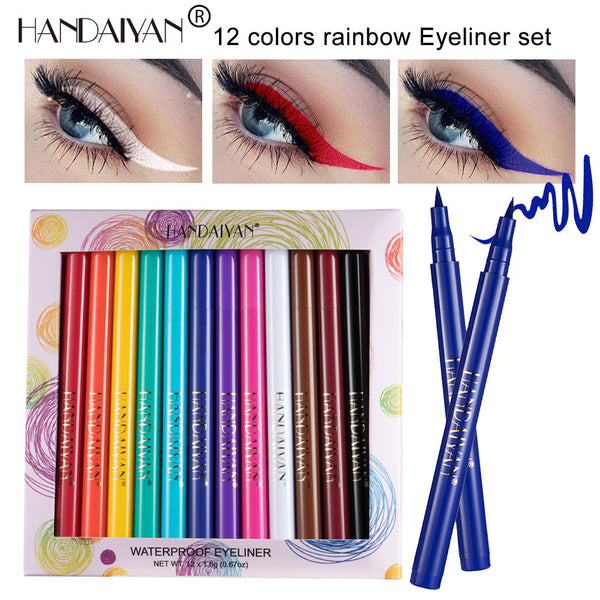 HANDAIYAN 12 Color Matte Color Eyeliner Quick-Drying And Not Easy To Smudge Liquid Eyeliner Pen 12 Pack Eyeliner