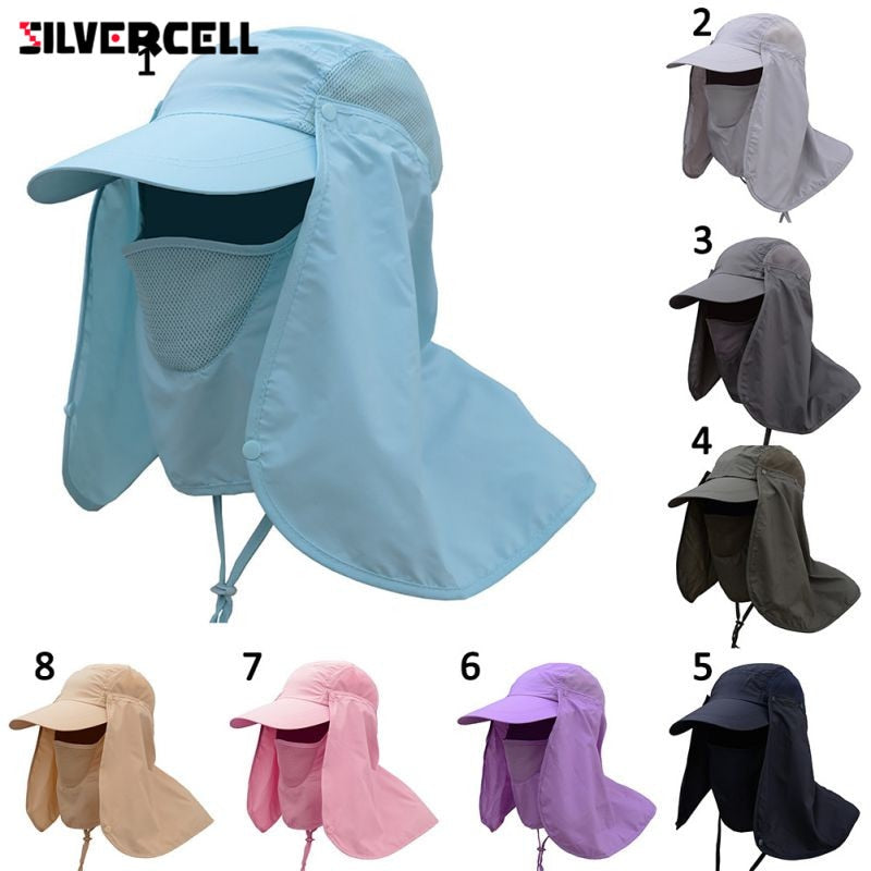 Sun Caps Flap Hats 360 degree Solar UV Protection Sun Hat Summer Men Women Sun Visor Cap Folding Removable Neck Face Mask Head