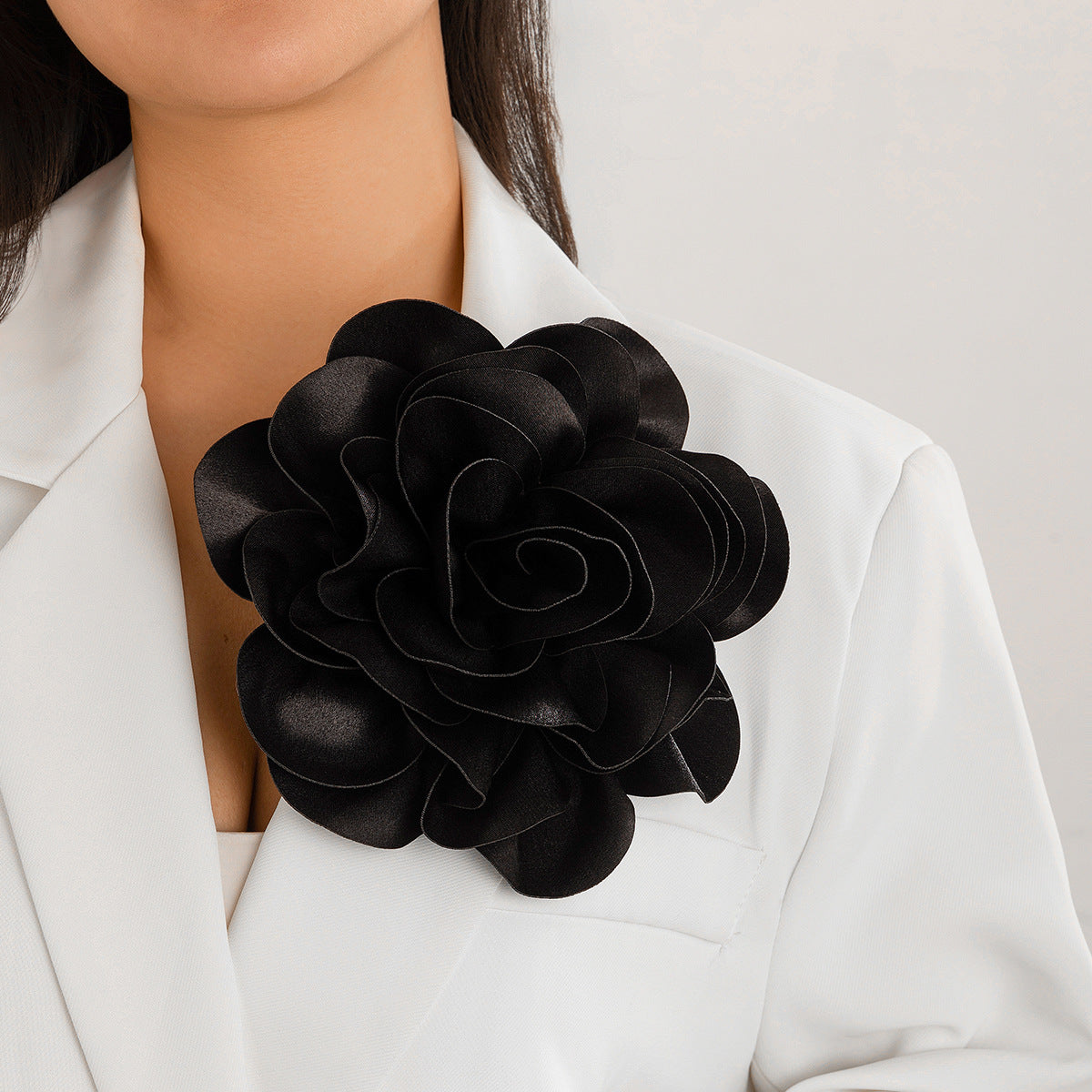 Hot selling satin fabric exaggerated large flower brooch duckbill clip dual-purpose rose chest flower pin