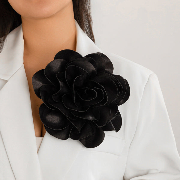 Hot selling satin fabric exaggerated large flower brooch duckbill clip dual-purpose rose chest flower pin