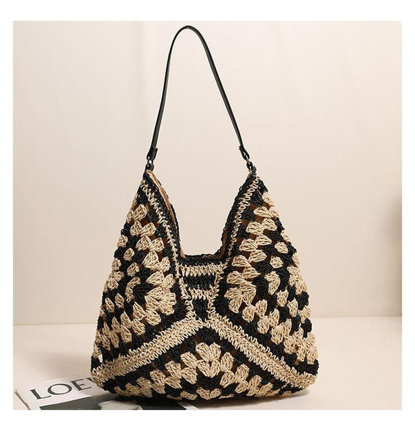 Hollow out straw woven bag woven belt armpit bag