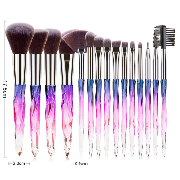 15 pcs Makeup Brushes Diamond Crystal Handle Makeup Tools Foundation Eyeshadow Brush