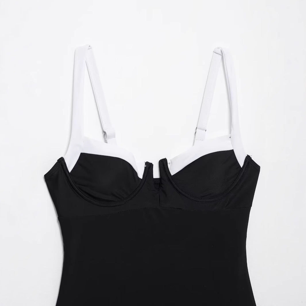 High fork V-neck vacation hot girl one-piece swimsuit female