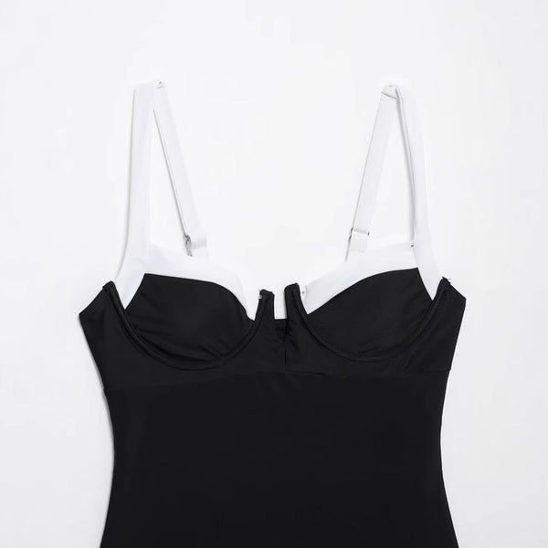 High fork V-neck vacation hot girl one-piece swimsuit female