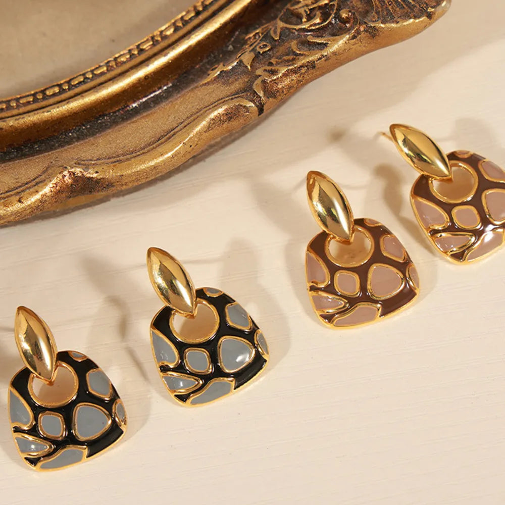 Geometric glazed enamel leopard print earrings fashionable and elegant accessories